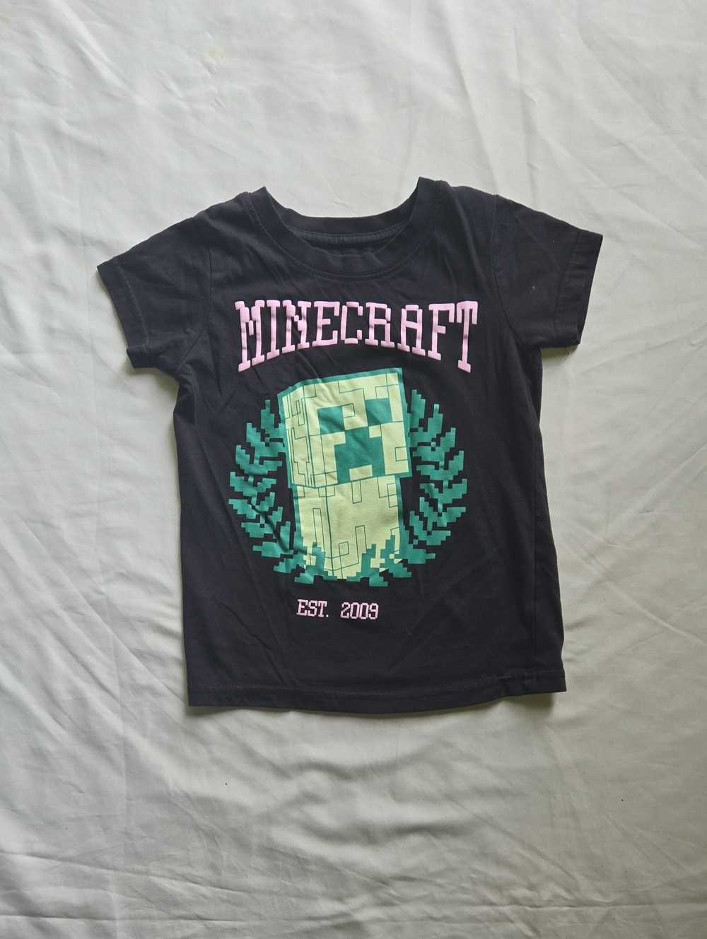 Minecraft Girls' Black Short Sleeve Tee with Pink Logo